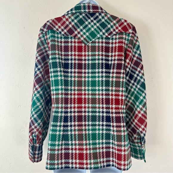 PANHANDLE SLIM VTG 70s Western Double Knit Plaid Shirt Jacket Shaket Sz M/L USA - Picture 11 of 16